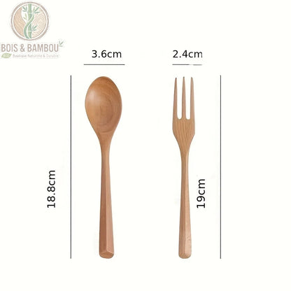 Couverts bois naturel dimensions cuillere fourchette, set artisanal dessert Bois et Bambou Eco