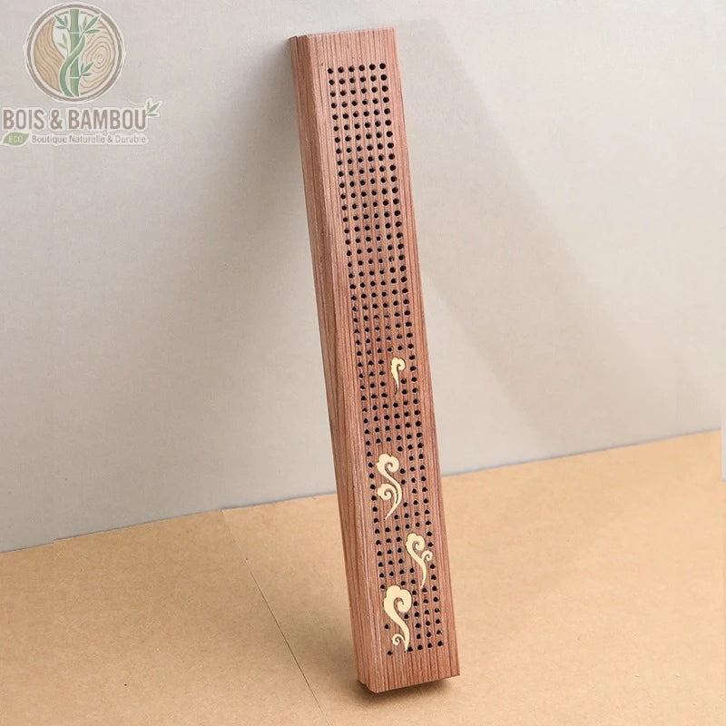 Encensoir horizontal bois de santal motif points géométriques, finition naturelle chaleureuse