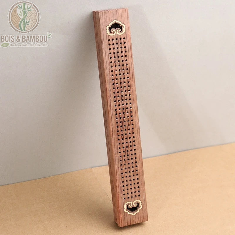 Encensoir horizontal bois de santal motif nuage et fleur, ornements laiton dorés