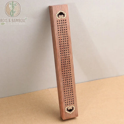 Encensoir horizontal bois de santal motif nuage et fleur, ornements laiton dorés