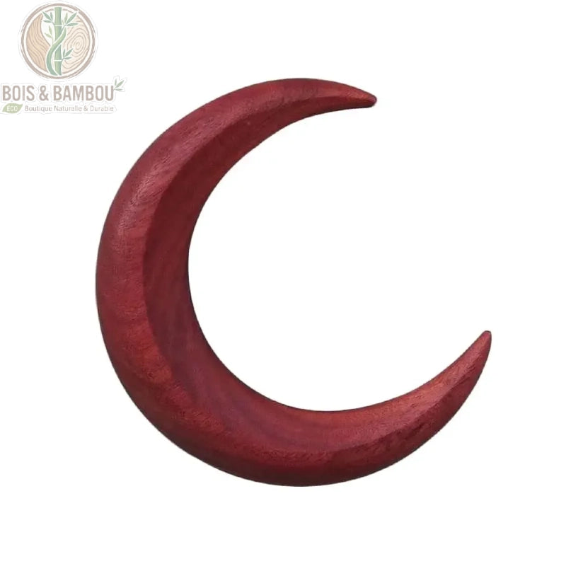 épingle cheveux croissant de lune bois rouge bordeaux petit format sculpté brillant fond blanc vue produit