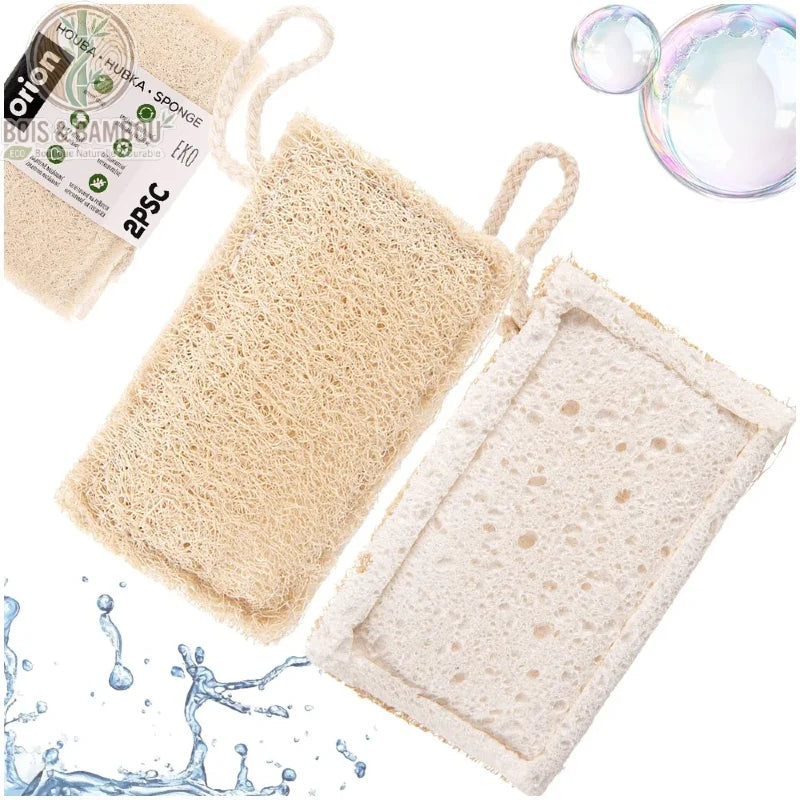 Éponges de Cuisine Naturelles Eko Lot 2 Éponges Cellulose et Luffa Bio – éponges avec packaging naturel, accessoire cuisine écologique et artisanal sans plastique.