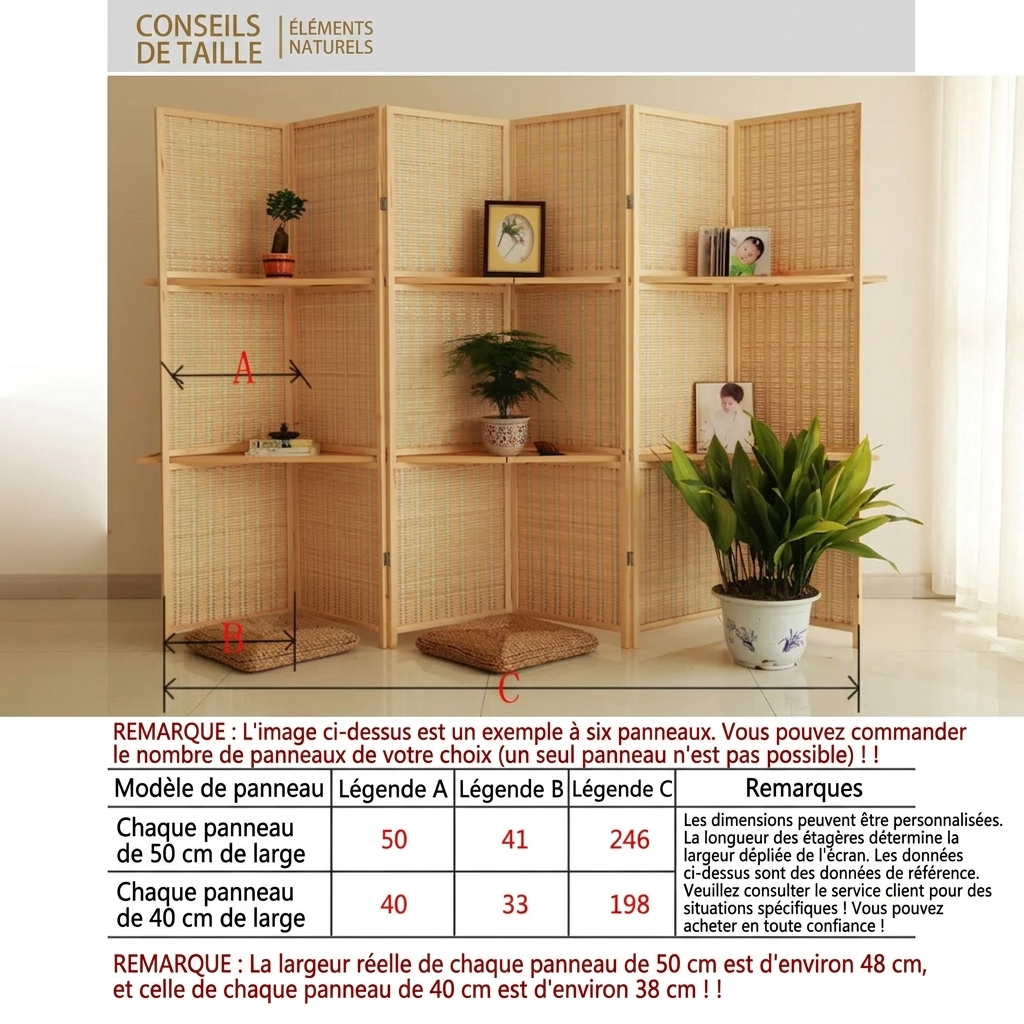 Paravent en bois massif et tissage de bambou