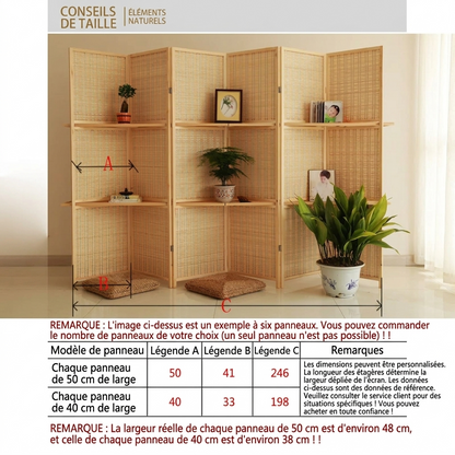Paravent en bois massif et tissage de bambou