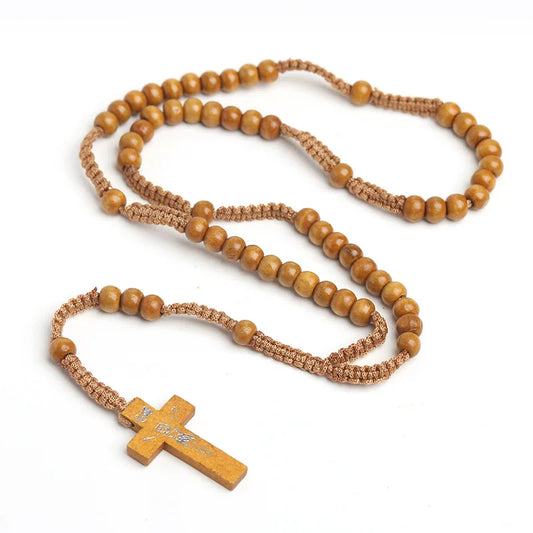 Chapelet catholique en bois naturel