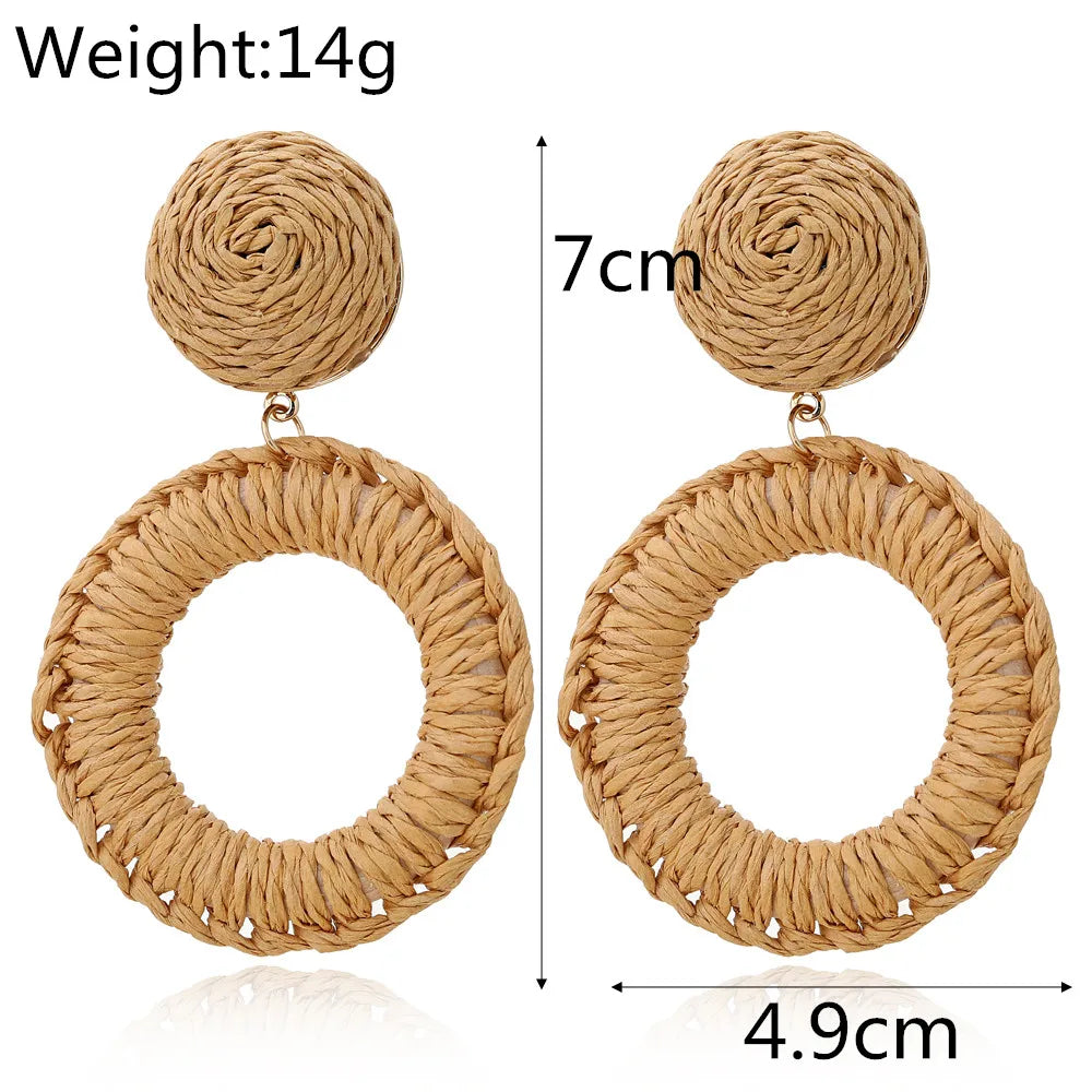 Boucles d'oreilles bohèmes en rotin et bois