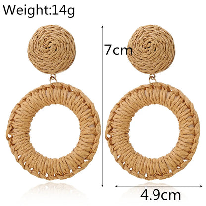 Boucles d'oreilles bohèmes en rotin et bois