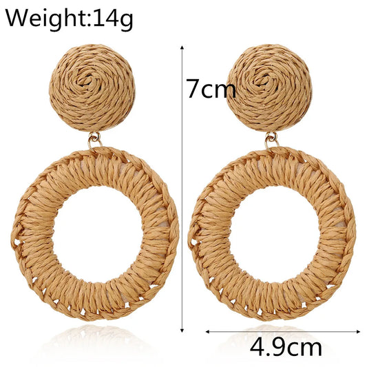 Boucles d'oreilles bohèmes en rotin et bois