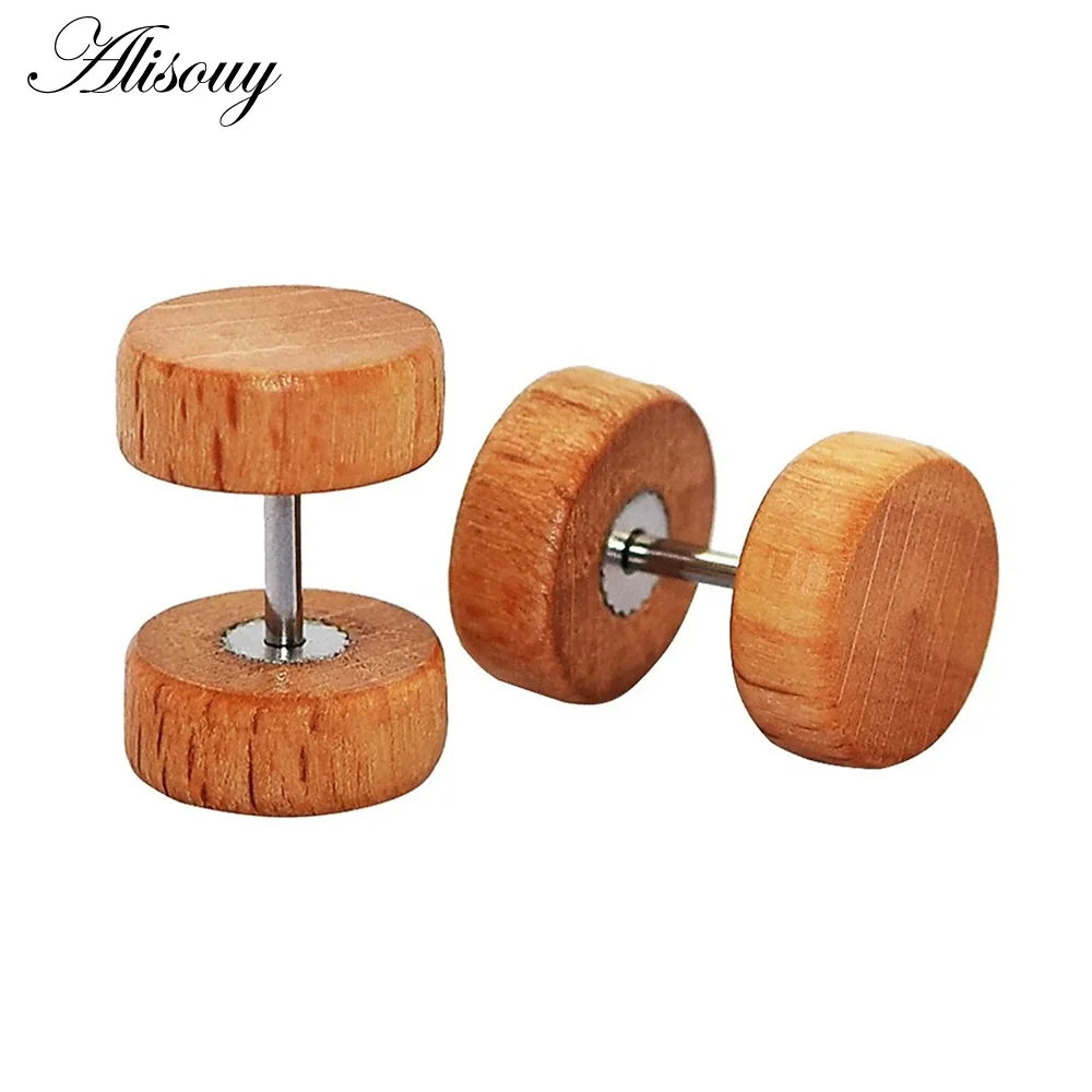 Clous d'oreilles en bois naturel et acier