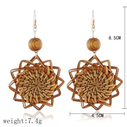 Boucles d'oreilles tissé en bois et rotin