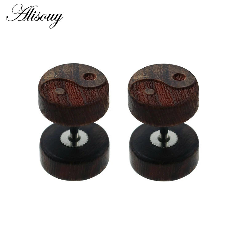 Clous d'oreilles en bois naturel et acier