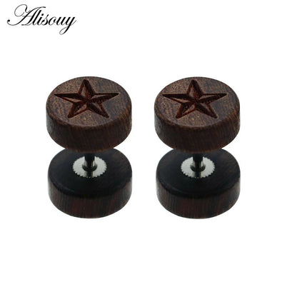 Clous d'oreilles en bois naturel et acier