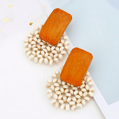 Boucles d'oreilles pendantes en rotin et bambou
