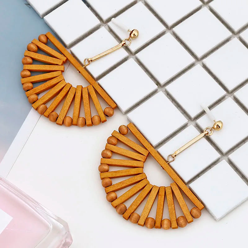 Boucles d'oreilles pendantes en rotin et bambou