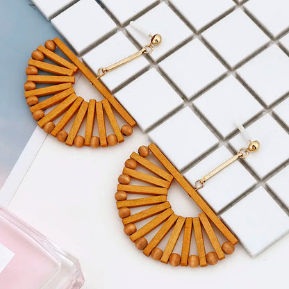 Boucles d'oreilles pendantes en rotin et bambou