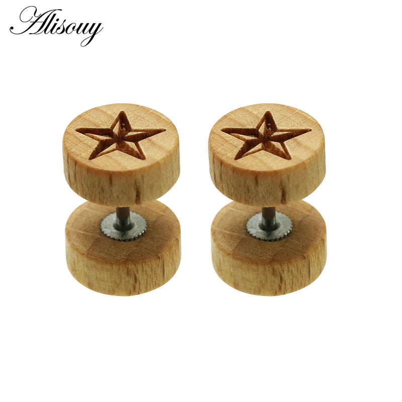 Clous d'oreilles en bois naturel et acier