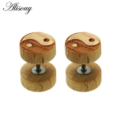 Clous d'oreilles en bois naturel et acier