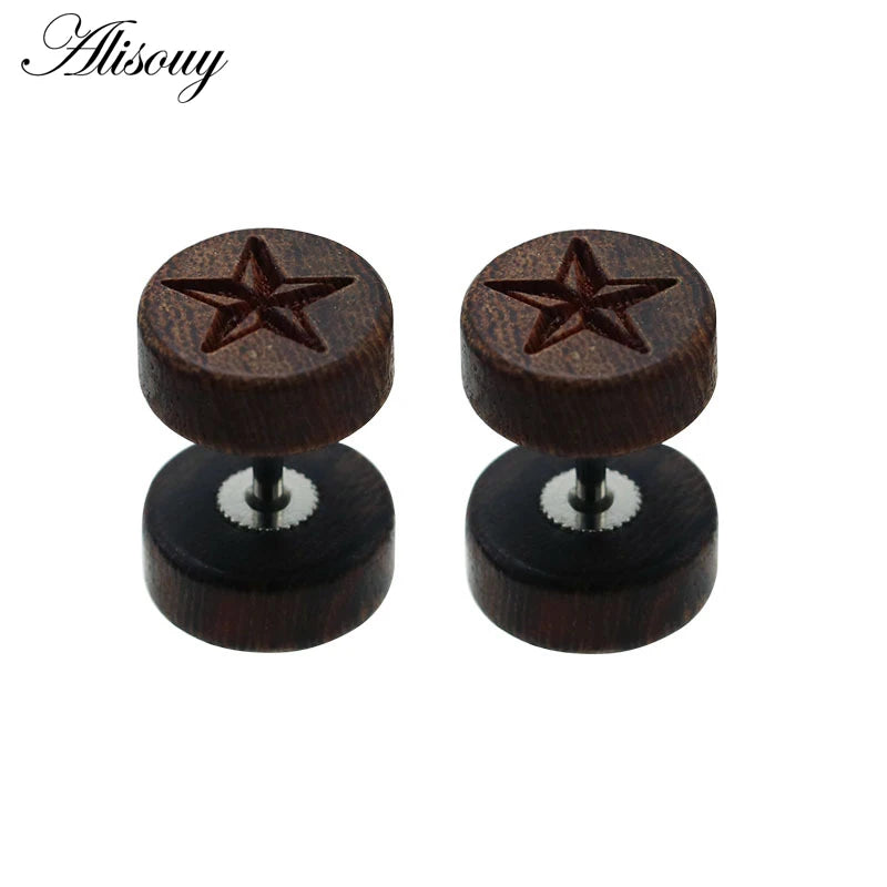 Clous d'oreilles en bois naturel et acier
