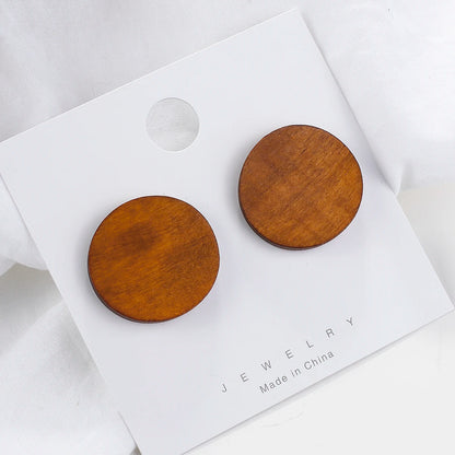 Boucles d'oreilles rondes en bois vintage