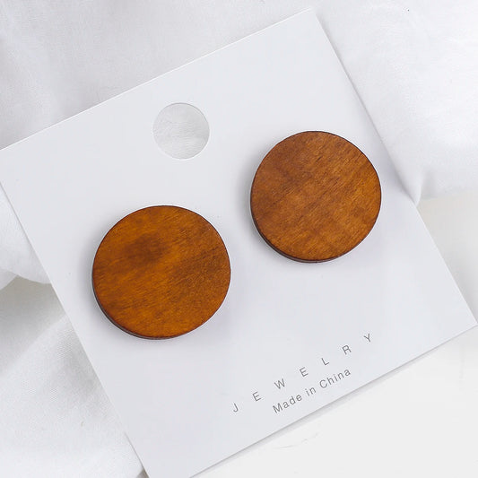 Boucles d'oreilles rondes en bois vintage