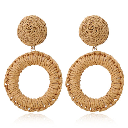 Boucles d'oreilles bohèmes en rotin et bois