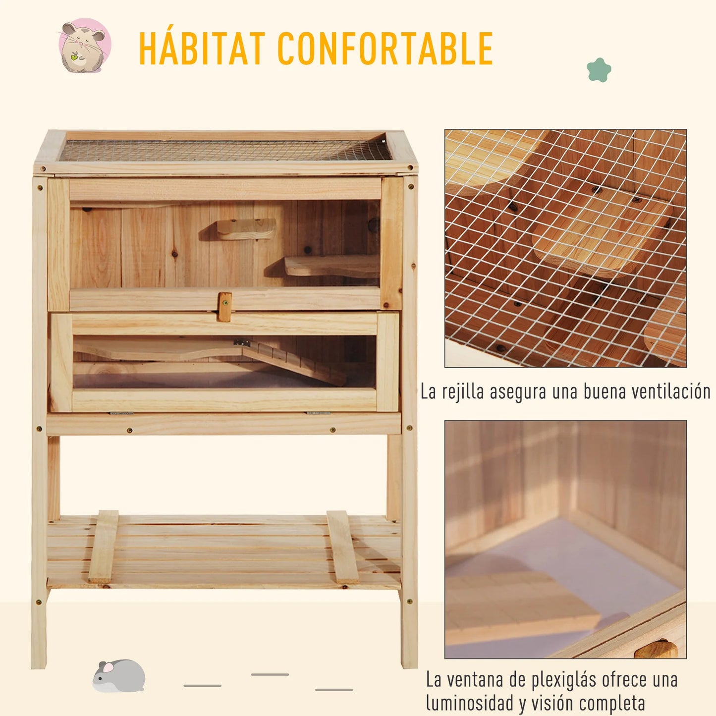 Cage à Hamster en Bois Sur Pieds