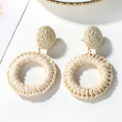 Boucles d'oreilles bohèmes en rotin et bois