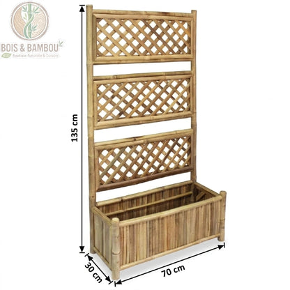 Schéma dimensions jardinière bambou treillis 70x30x135 cm