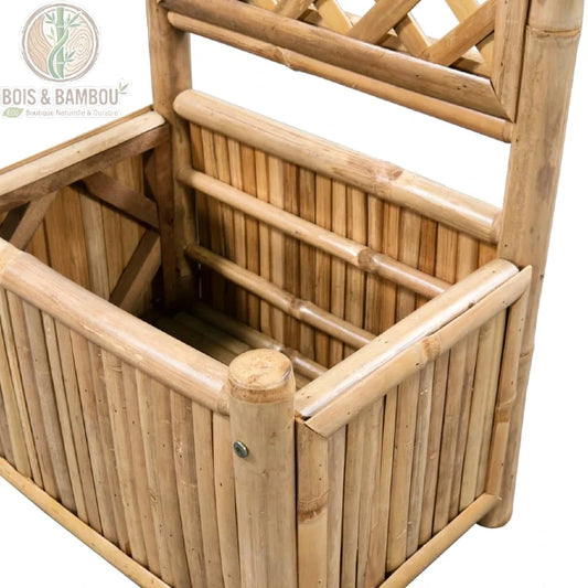 Détail bac carré jardinière bambou treillis intérieur robuste