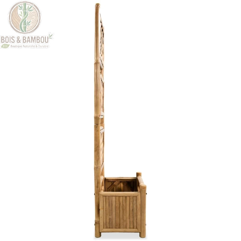 Vue latérale jardinière bambou treillis profil bac extérieur