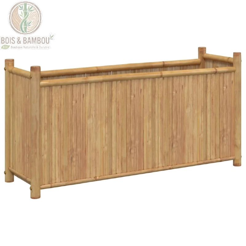 Jardinière bambou rectangulaire 100 cm vue trois quarts naturel