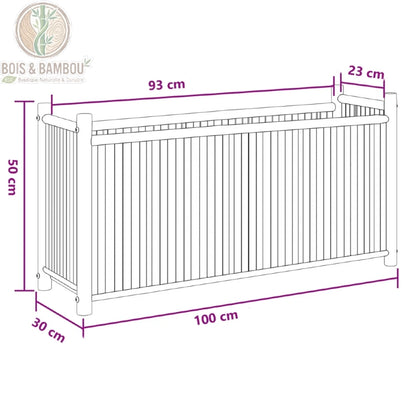 Schéma dimensions grande jardinière bambou 100x30x50 cm