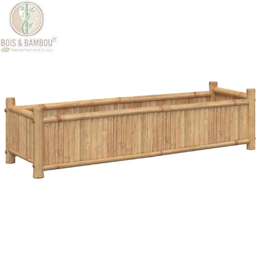 Jardinière bambou naturel fond blanc vue de face lames verticales