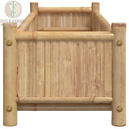 Détail angle jardinière bambou naturel carrée visserie robuste