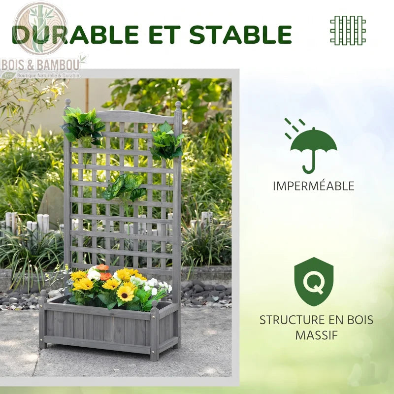 Jardinière en bois avec treillis gris clair