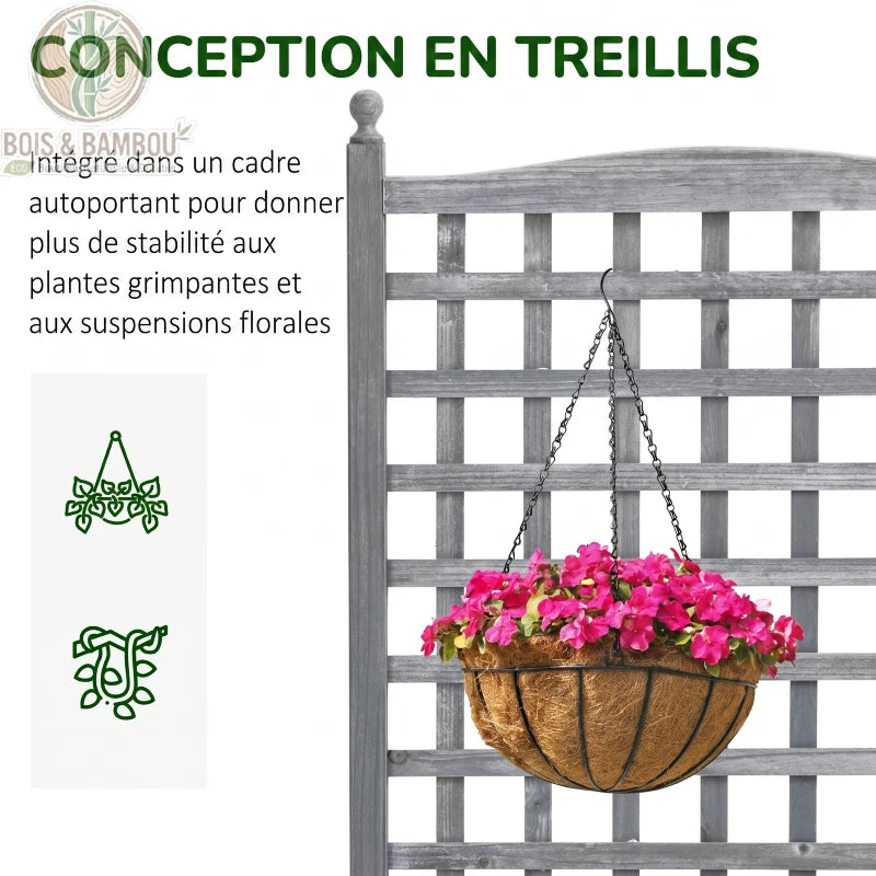 Jardinière en bois avec treillis gris clair