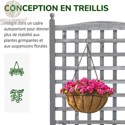 Jardinière en bois avec treillis gris clair