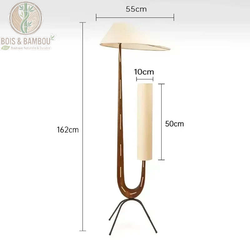 Lampadaire arc bois modèle D tablette schéma H162 cm abat-jour 55 cm colonne H50 cm