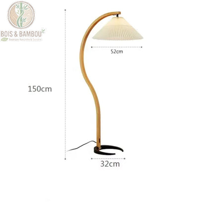 Lampadaire arc bois naturel abat-jour beige dimensions H150 cm diamètre 52 cm base 32 cm