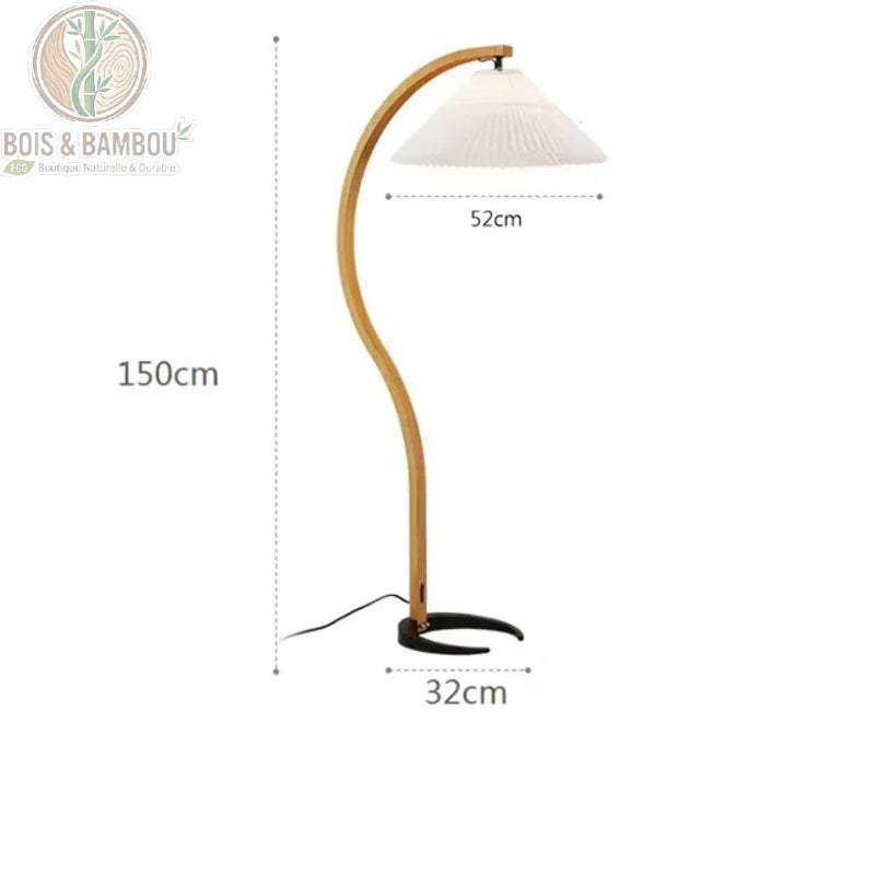Lampadaire arc bois naturel abat-jour blanc dimensions H150 cm diamètre 52 cm base 32 cm