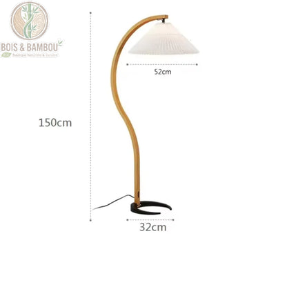 Lampadaire arc bois naturel abat-jour blanc dimensions H150 cm diamètre 52 cm base 32 cm