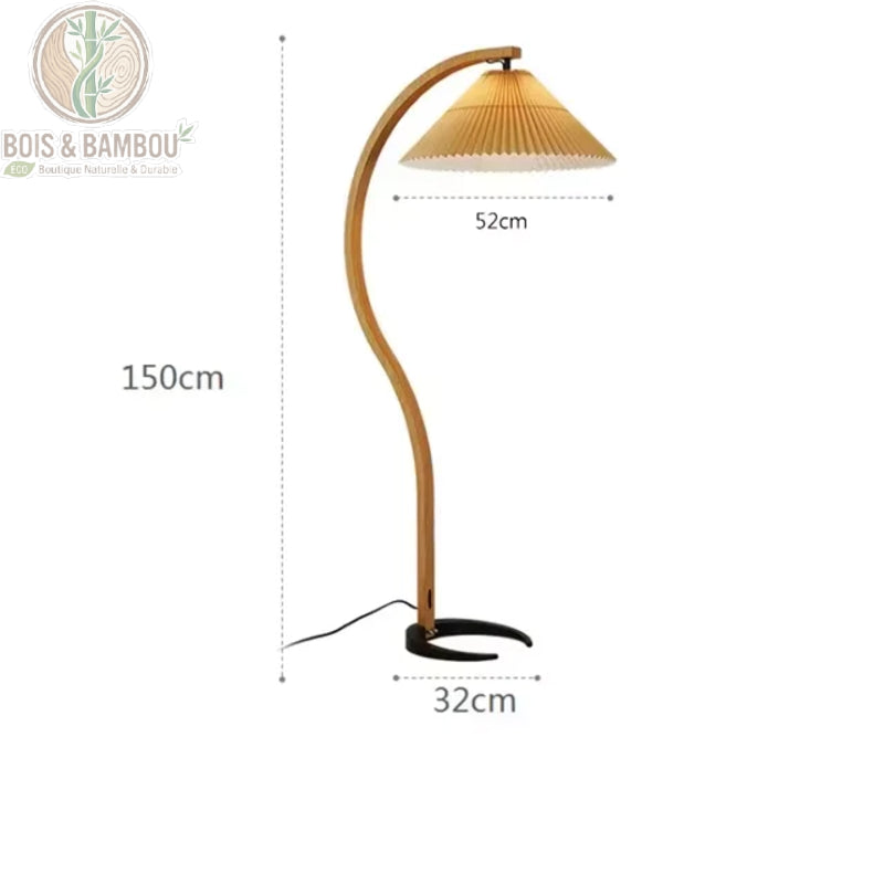 Lampadaire arc bois naturel abat-jour café dimensions H150 cm diamètre 52 cm base 32 cm