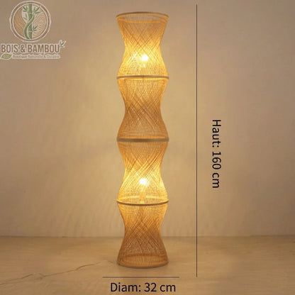 Lampadaire bambou sablier 4 segments hauteur 160 cm diamètre 32 cm