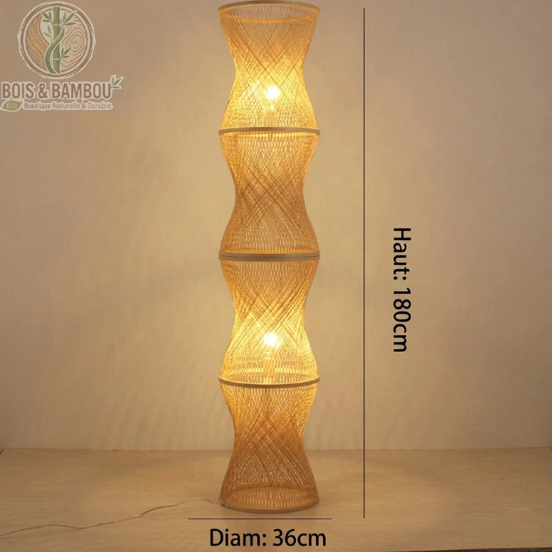 Lampadaire bambou sablier 4 segments hauteur 180 cm diamètre 36 cm