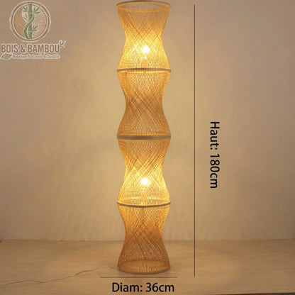 Lampadaire bambou sablier 4 segments hauteur 180 cm diamètre 36 cm