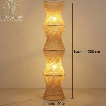 Lampadaire bambou sablier 4 segments hauteur 200 cm diamètre 40 cm