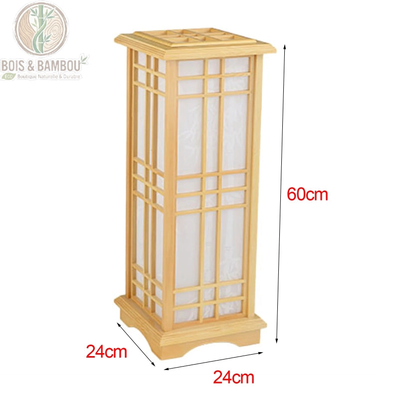 Schéma dimensions lampadaire bois pin japonais hauteur 60 cm base 24 x 24 cm