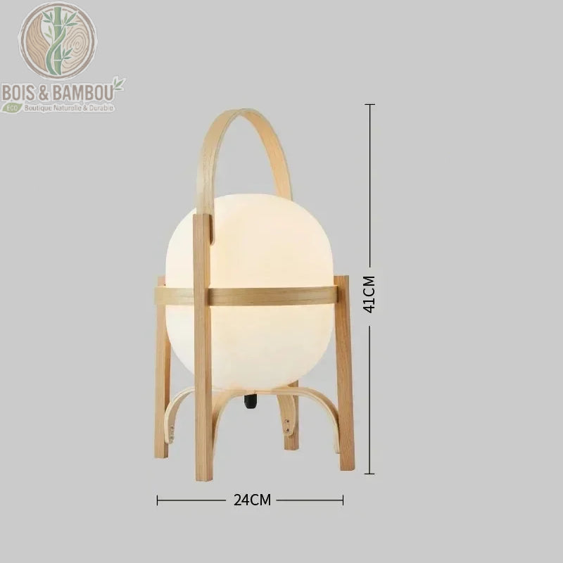 Lampadaire bois naturel globe verre moyen modèle dimensions H41 cm L24 cm