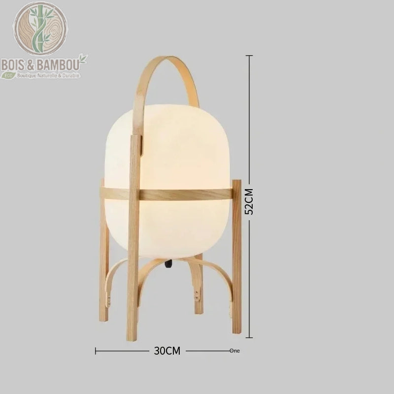 Lampadaire bois naturel clair globe verre grand modèle H52 cm L30 cm vue profil