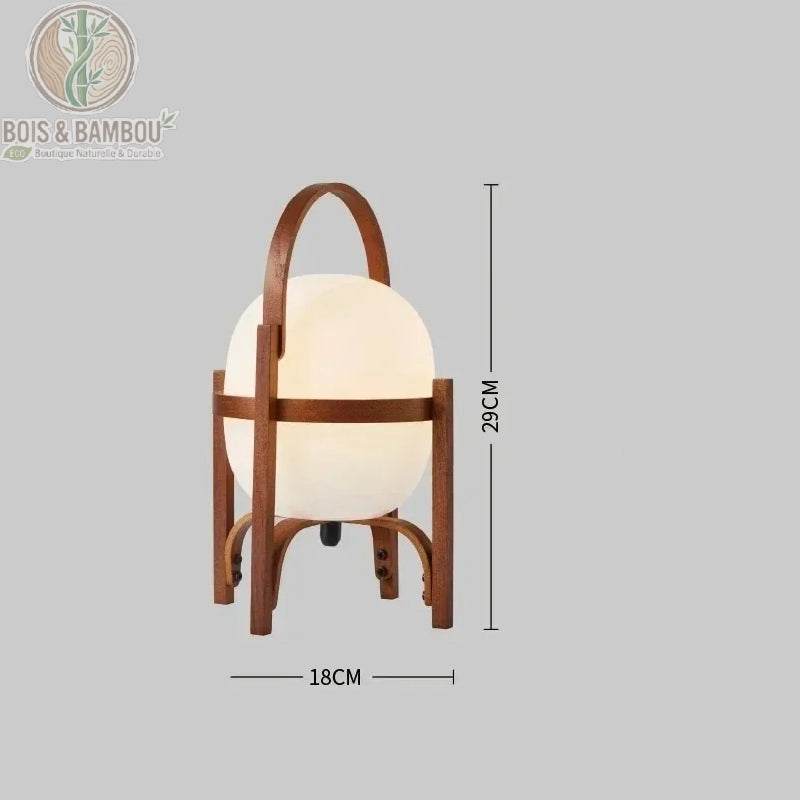 Lampadaire bois marron globe verre petit modèle dimensions H29 cm L18 cm